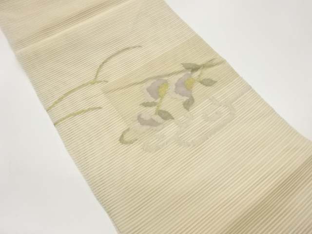 絽綴れ色紙に花葉模様織出し名古屋帯